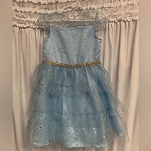 Rare Editions Blue Sparkle Party Dress Girls Size 6X Mesh Overlay Tulle Ruffles